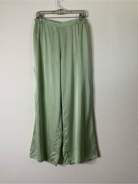 Lunya Womens green washable silk pajama pants with side slit XL